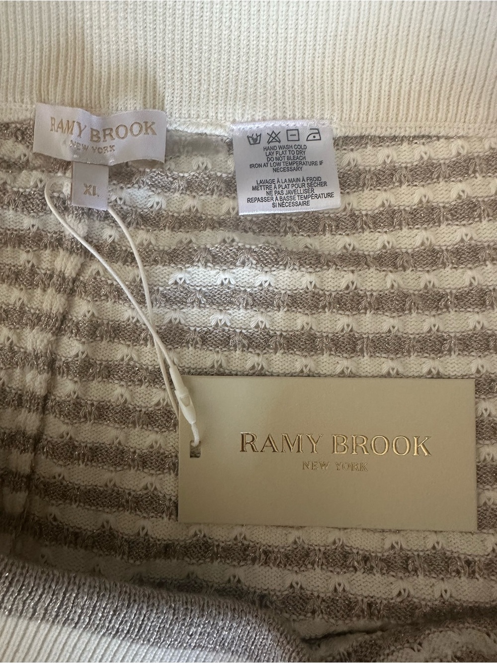 Ramy Brook Pants XL Cher Sandstone Beige White Wide Leg Cotton Stretch NWT $395 - Picture 10 of 12
